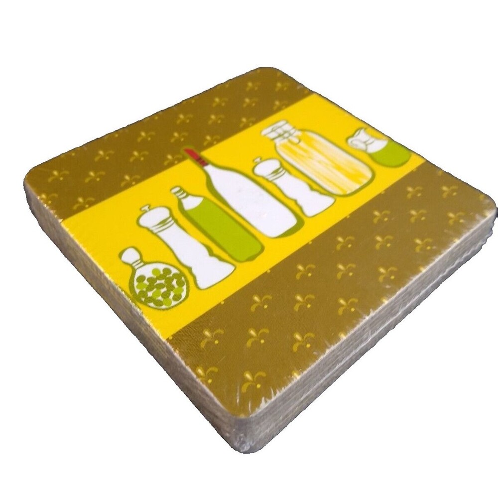 Pack of 8 Cardboard Coasters Retro Green Harvest Gold MCM NEW Sealed